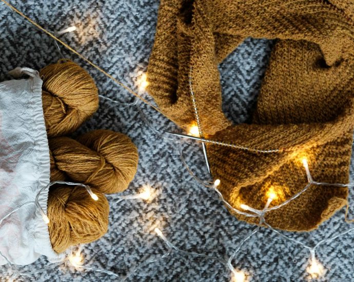 brown yarn on gray textile